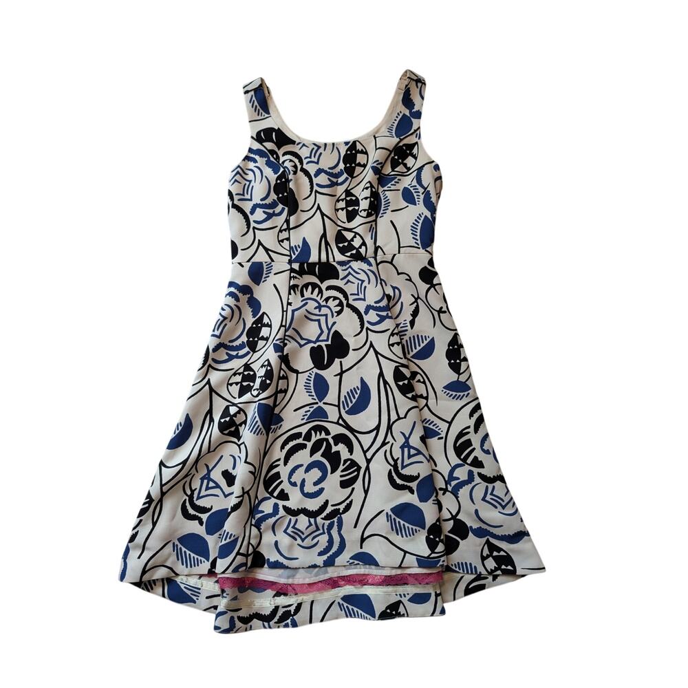 Vanessa Virginia Anthropologie Ink-Set Blooms Dress Womens 6 Cream Blue